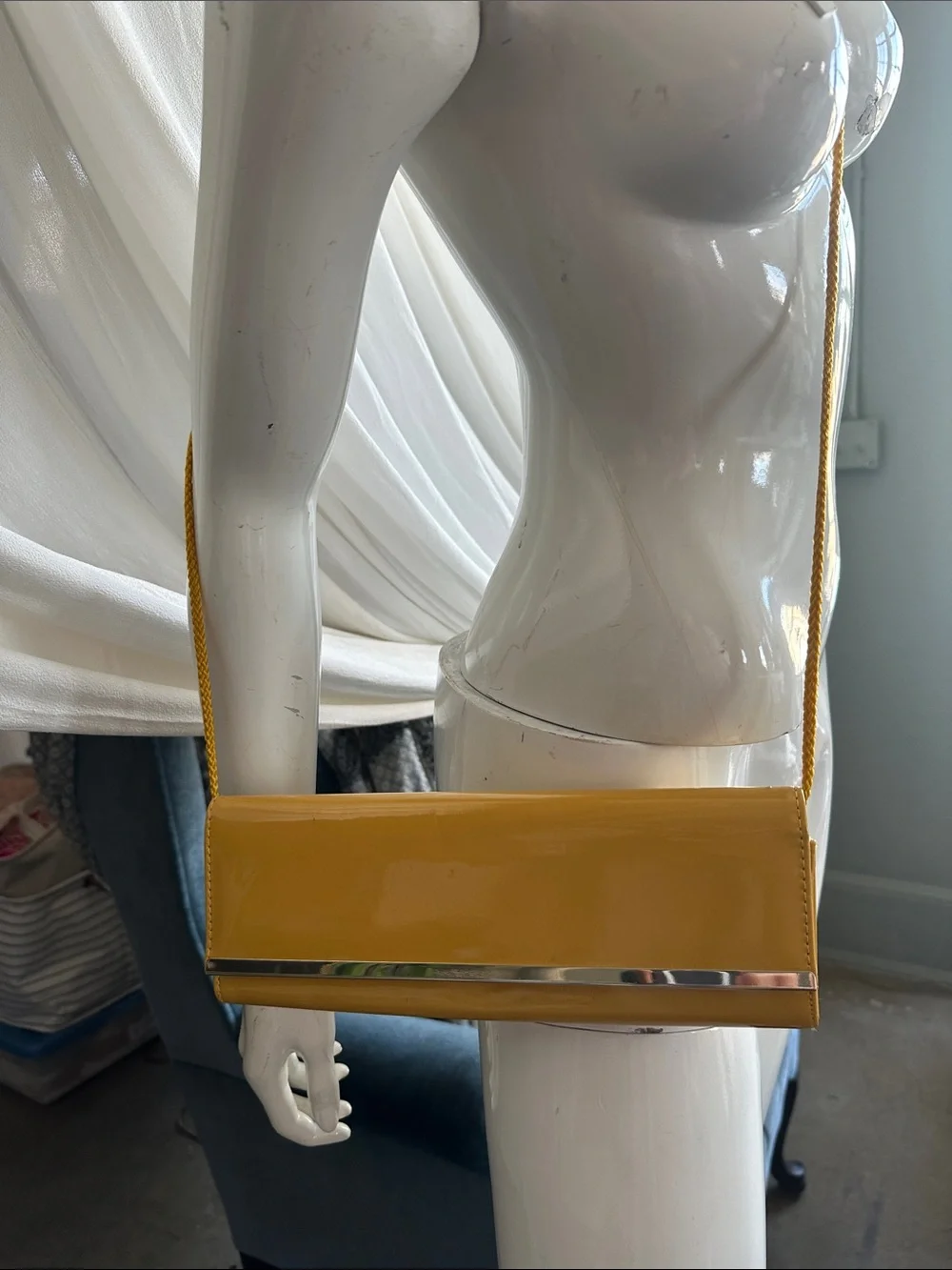 Vintage Mustard yellow clutch purse on rope